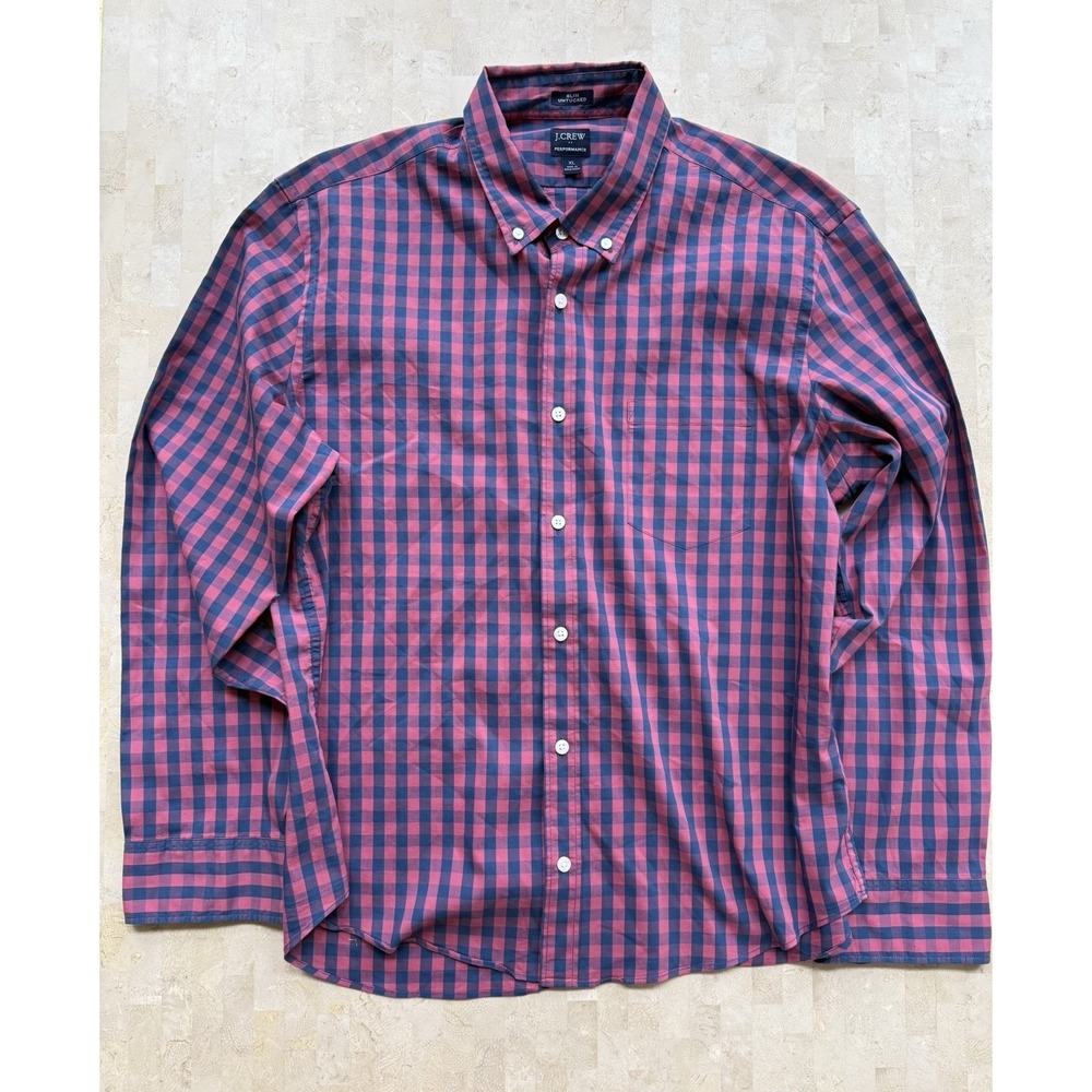 J Crew Men Performance Slim Untucked Button Up Shirt Gingham Preppy Work Size XL